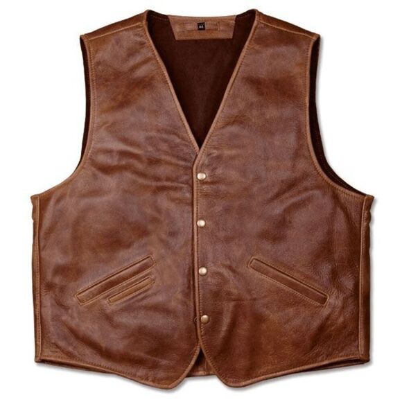 Coronado Laredo Concealed Carry Brown Leather Snap Button Vest Men's Size 46 - Picture 1 of 9